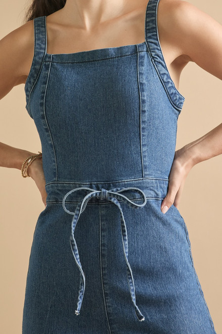 Kirsten Denim Tie Front Utility Jumpsuit