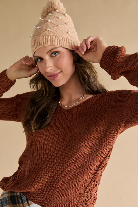 Brenda Pearl Embellished Beanie