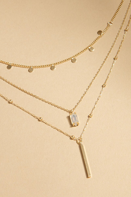 Olivia Opal Bar Pendant Layered Station Necklace