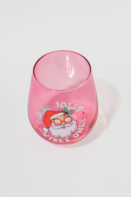 Holly Jolly Vibes Only 22oz Stemless Wine Glass