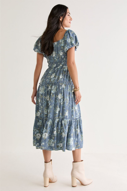 Vivian Tiered Floral Waisted Midi Dress