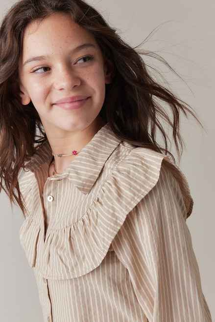 Hello Franki Ruffle Pinstripe Button Up for girls