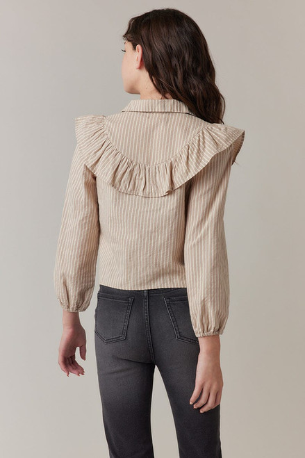 Hello Franki Ruffle Pinstripe Button Up for girls