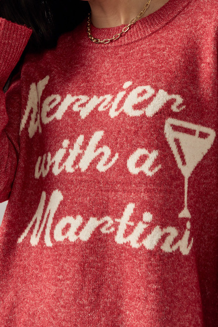 Merrier With A Martini Pullover Sweater
