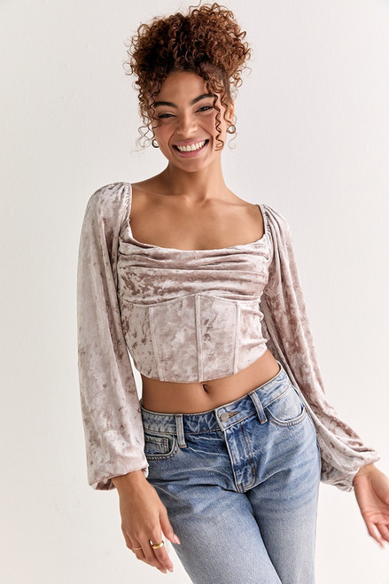 Tisha Corset Velvet Long Sleeve Blouse