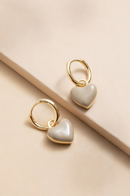 Lynn Puffy Heart Charm Huggie Earrings