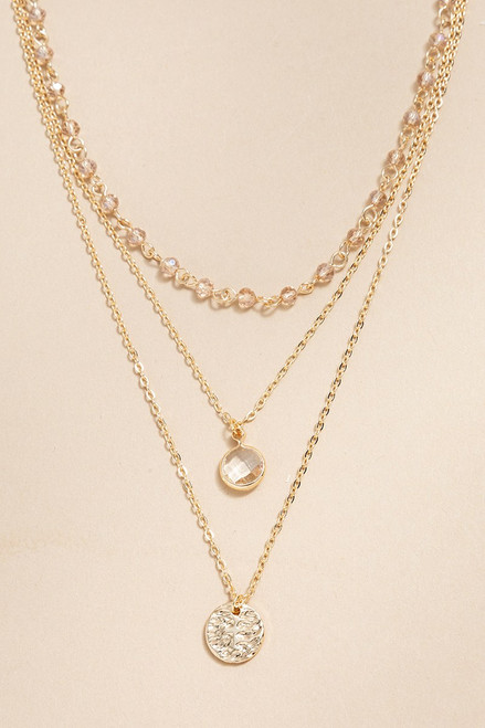 Jody Rosary Semi Stone Layered Pendant Necklace