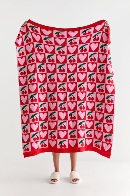 Jayne Checkered Heart And Cherry Blanket