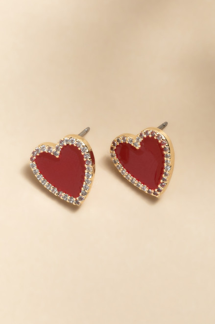 Terri Pave Border Heart Stud Earrings