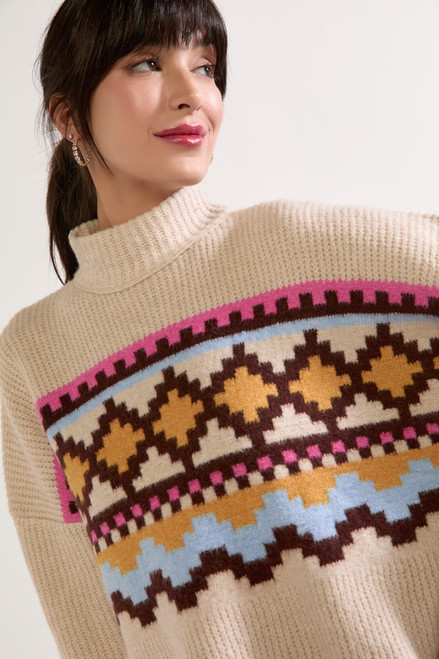 Emma Mock Neck Fairisle Front Sweater