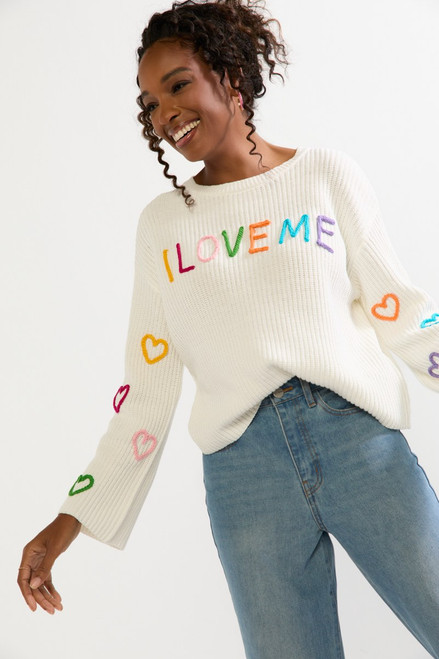 I Love Me 3D Stitch Pullover Sweater | francesca's®