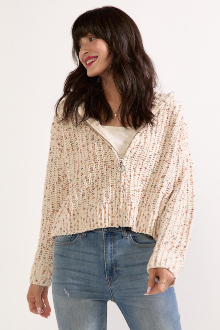 Wendi Popcorn Chenille Zip Up Cardigan