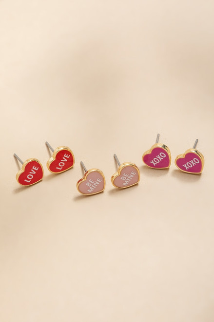 Love Be Mine XO XO Heart Stud Earring Set
