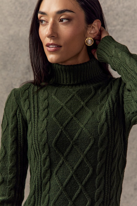 May Cable Knit Mini Sweater Dress Green