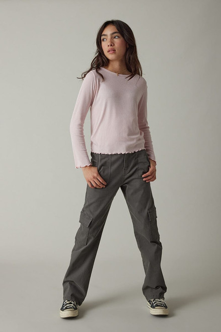 Hello Franki Everly Long Sleeve Lettuce Edge T-Shirt for girls Light