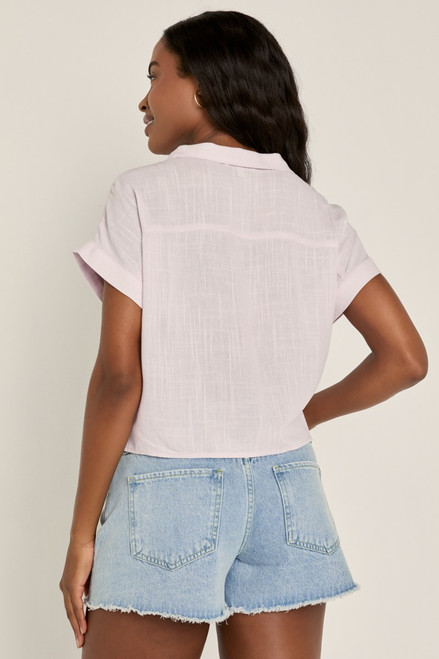 Gena Short Sleeve Cropped Button Down Top