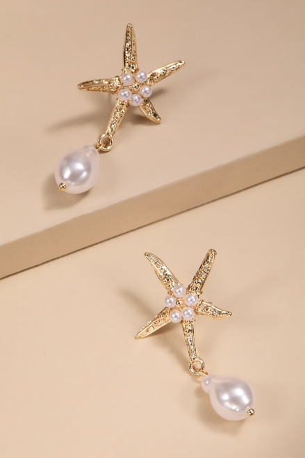 ◎reinheart◎ Starfish pearl earring Stella Pearl Starfish Drop Earrings | francesca's®