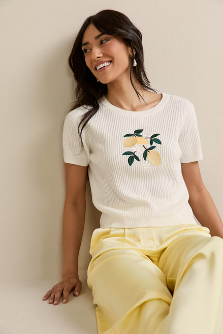 Patrica Embroidered Lemon Sweater Tee