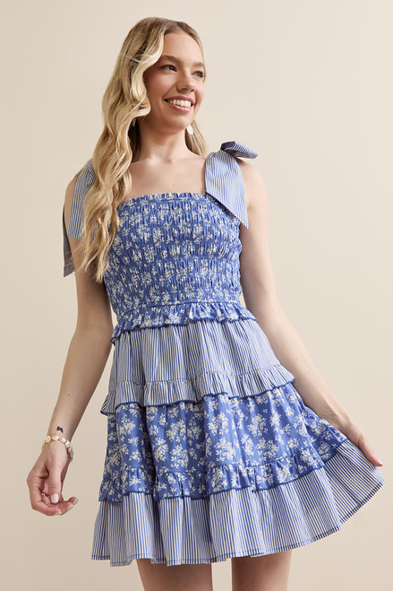 Alyssa Bow Strap Tiered Mini Dress
