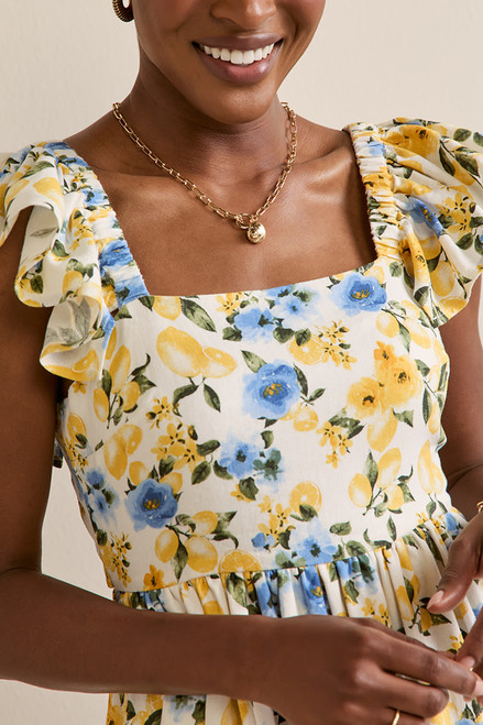 Dora Lemon Print Bow Back Mini Dress