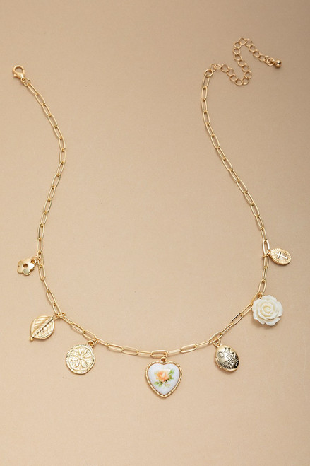 Tracy Floral Heart Charm Necklace