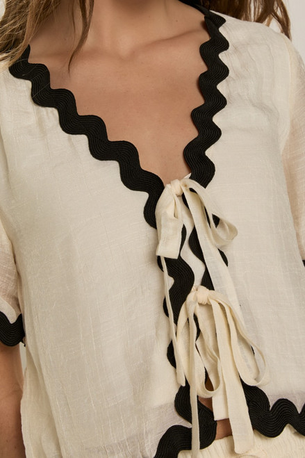 Janell Ric Rac Front Tie Blouse