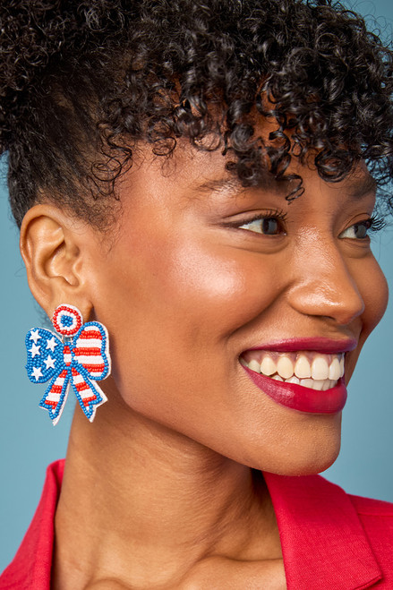 Becky Americana Beaded Bow Earrings