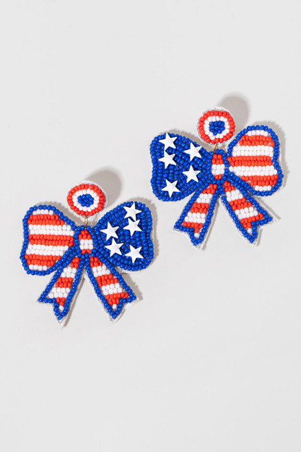 Becky Americana Beaded Bow Earrings