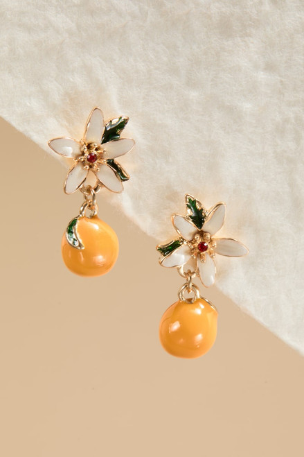 Serena Orange Flower Drop Earrings