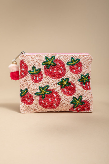 Allie Strawberry Beaded Pouch