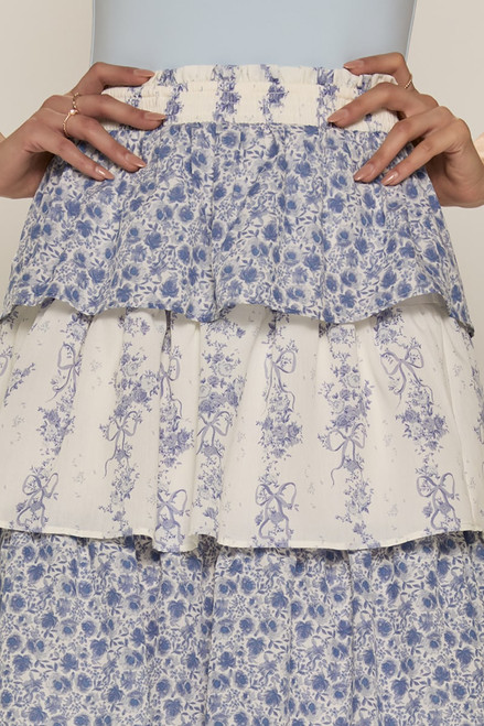 Eleanor Mixed Print Tiered Maxi Skirt