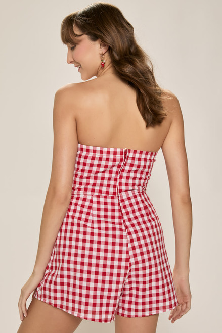 Gina Strapless Bow Gingham Romper