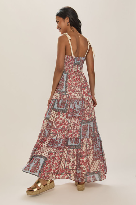 Dona Patchwork Tie Front Maxi Dress