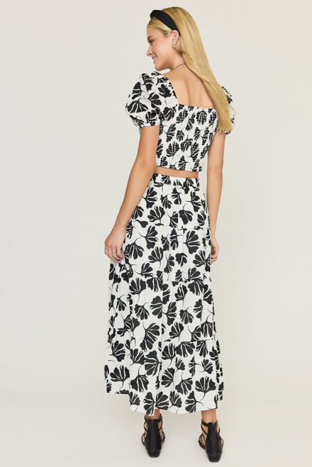 Cindy Leaf Print Midi Skirt