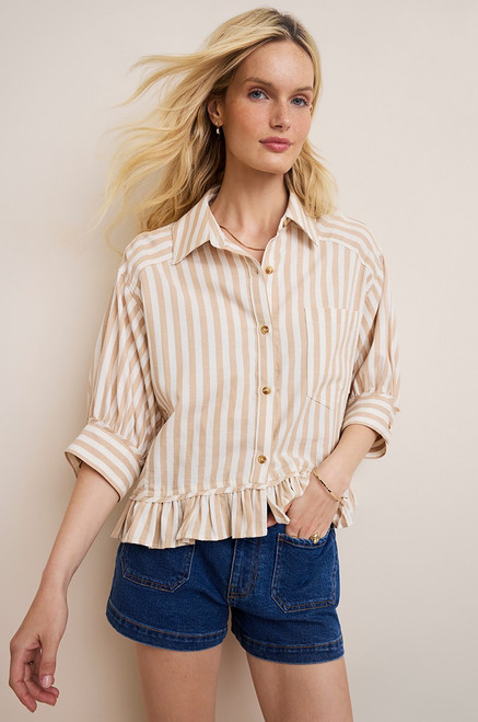 Dana Ruffled Striped Button Down Top