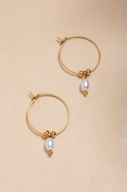 Ella Stainless Steel Pearl Hoop Earrings