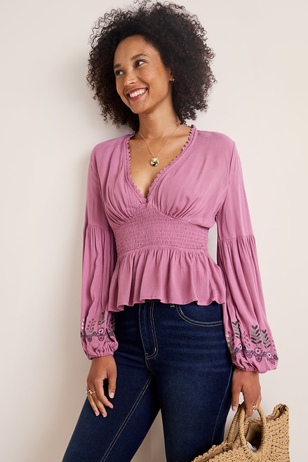 Katie Embroidered Balloon Sleeve Blouse