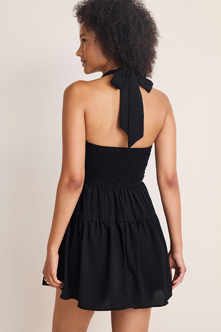 Tatum Tie Front Black Halter Mini Dress