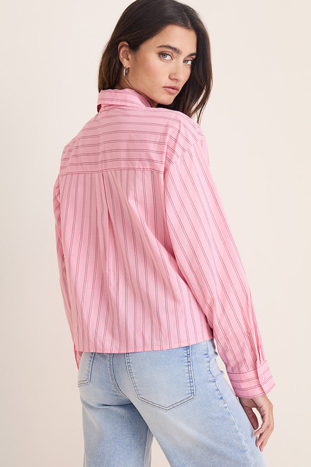 Zoe Pinstripe Bow‑Neck Button‑Down Blouse