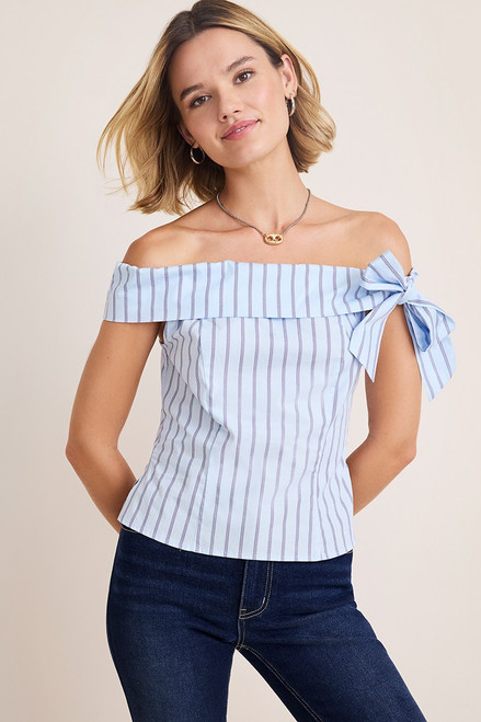 Dora Striped Bow Off Shoulder Top