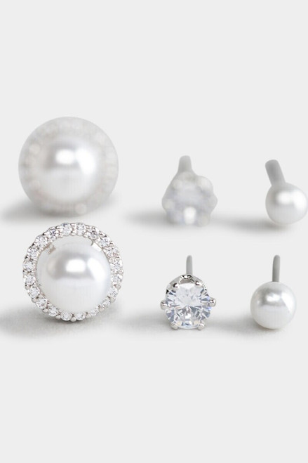 Ren Pearl Pave CZ Stud Set in Silver