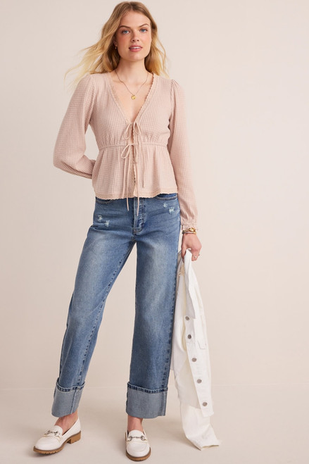 Clare Tie Front Waffle Knit Top