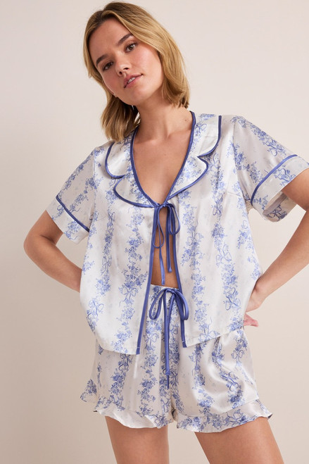 Emma Blue Floral Satin Pajama Set