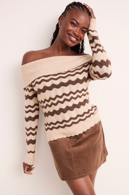 Sharron Off the Shoulder Stripe Sweater