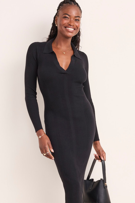 Selena Collared Ribbed Midi Dress
