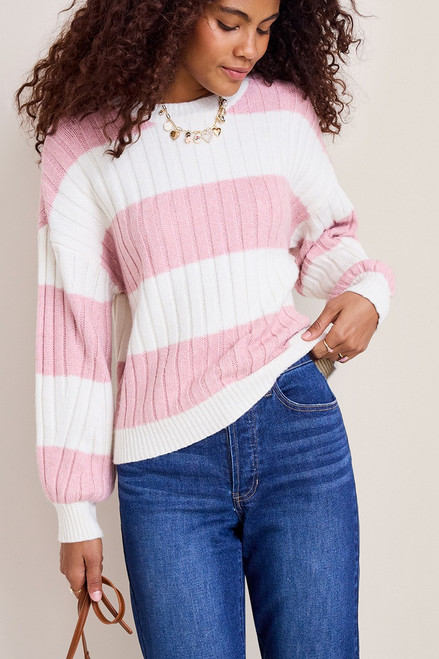 Marcy Striped Balloon Sleeve Sweater