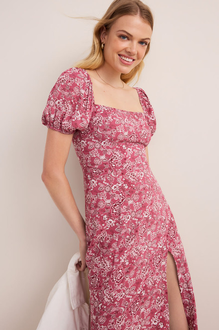 Tabitha Puff Sleeve Rose Floral Midi Dress