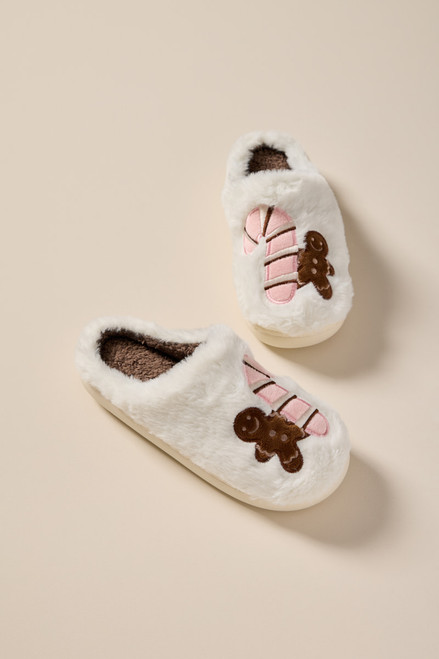 Gingerbread Candycane Fuzzy Slippers