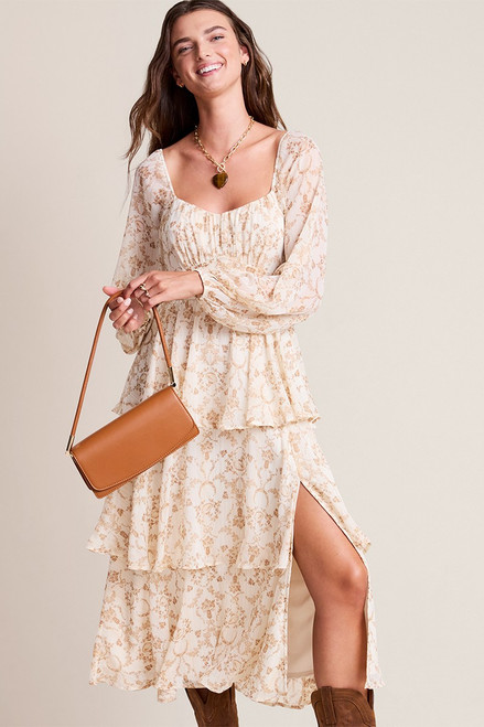 Elena Toile Print Tiered Midi Dress