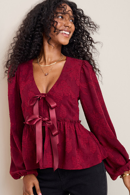 Erica Bow Front Jacquard Blouse
